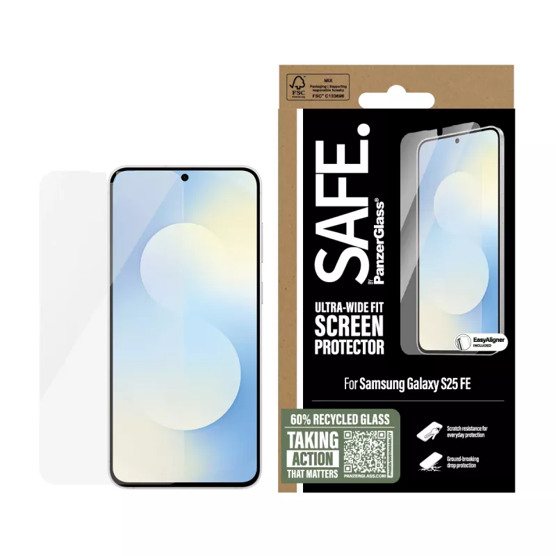 PanzerGlass SAFE. by ® Displayschutz Samsung Galaxy S25 FE 5G | Ultra-Wide Fit mit EasyAligner