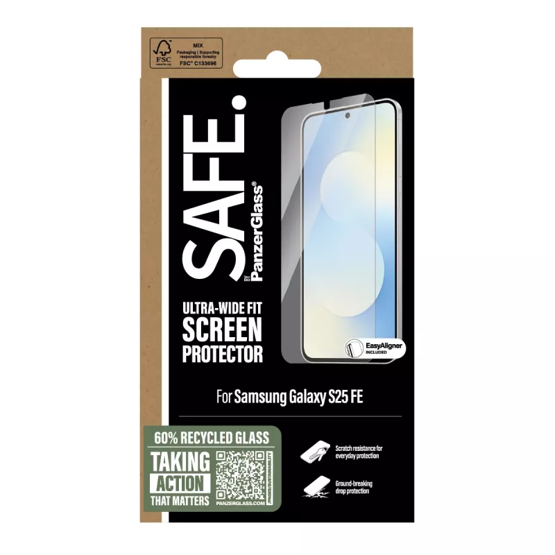 PanzerGlass SAFE. by ® Displayschutz Samsung Galaxy S25 FE 5G | Ultra-Wide Fit mit EasyAligner