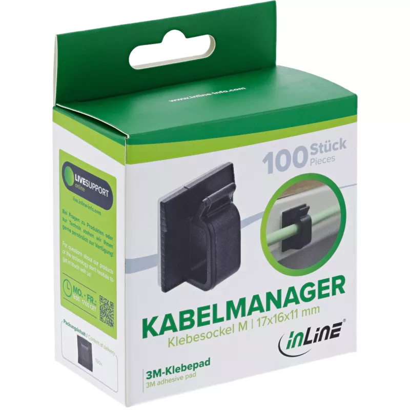 InLine 59971G Kabel-Organizer Universal Kabelhaken Schwarz 100 Stück