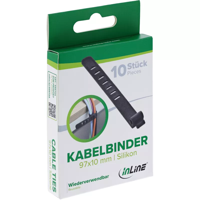 InLine 59972A Kabelbinder Leiterkabelbinder Silikon Schwarz 10 Stk.