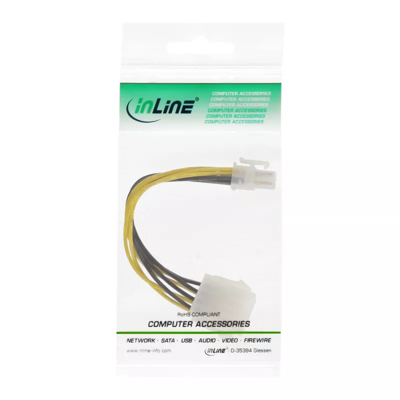 InLine Mainboard-Netzteiladapter ATX 2.0/EPS 8pin / 12V ATX1.3 4pin 0,15m