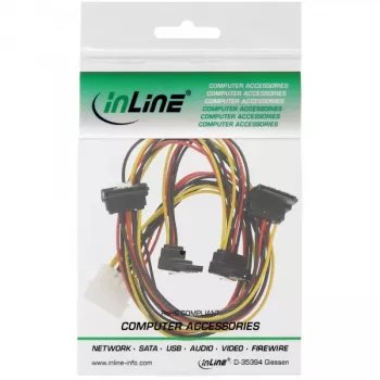 InLine Internes Y-Stromkabel 1x Molex / 4x SATA abgewinkelt mit Verriegelungen 0,40+0,55m