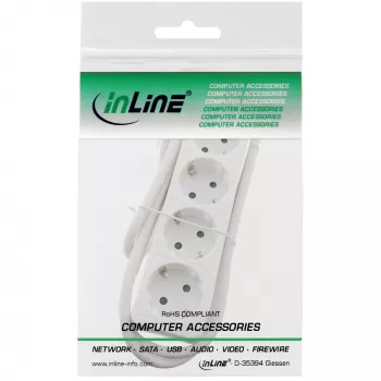 InLine Socket strip, 4-way earth contact CEE 7/3, white, 3m