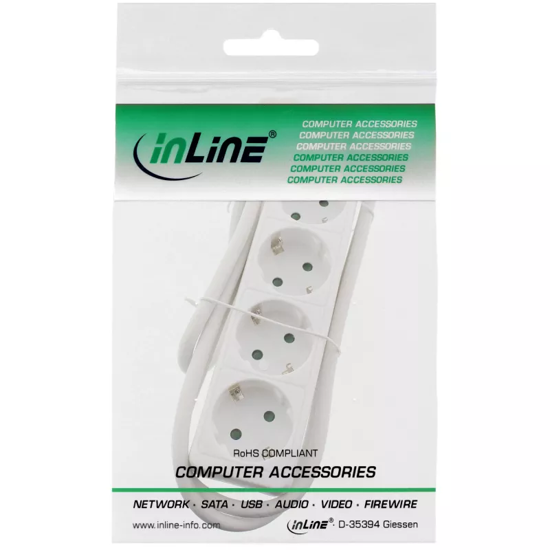 InLine Socket strip, 4-way earth contact CEE 7/3, white, 3m