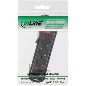 InLine Steckdosenleiste, 4-fach Schutzkontakt CEE 7/3, mit Schalter, schwarz, 3m