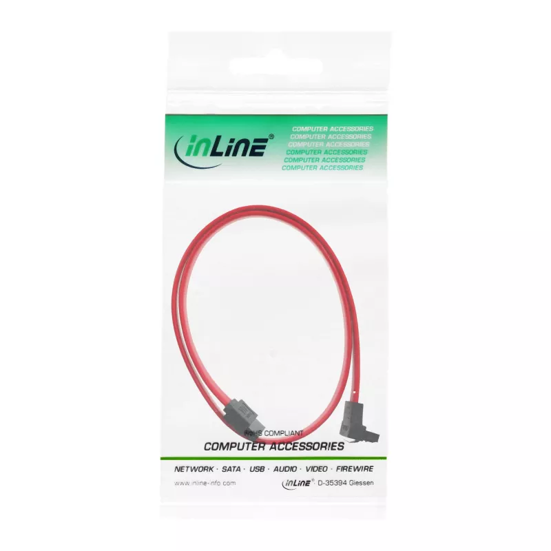 InLine SATA-Kabel für 150 / 300 / 600 S-ATA-Verbindungen abgewinkelt mit Verriegelungen 90° 0,7 m