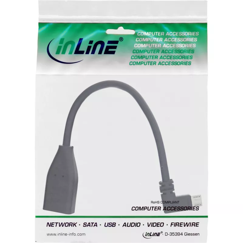InLine Micro USB OTG Adapterkabel Micro-B Stecker gewinkelt auf USB A Buchse 0,1 m