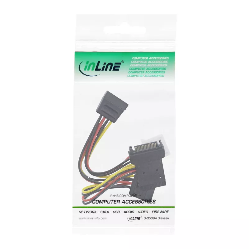 InLine SATA-Stromadapterkabel Stecker auf Buchse auf 2x SATA + 4-Pin-Molex-Stromanschluss