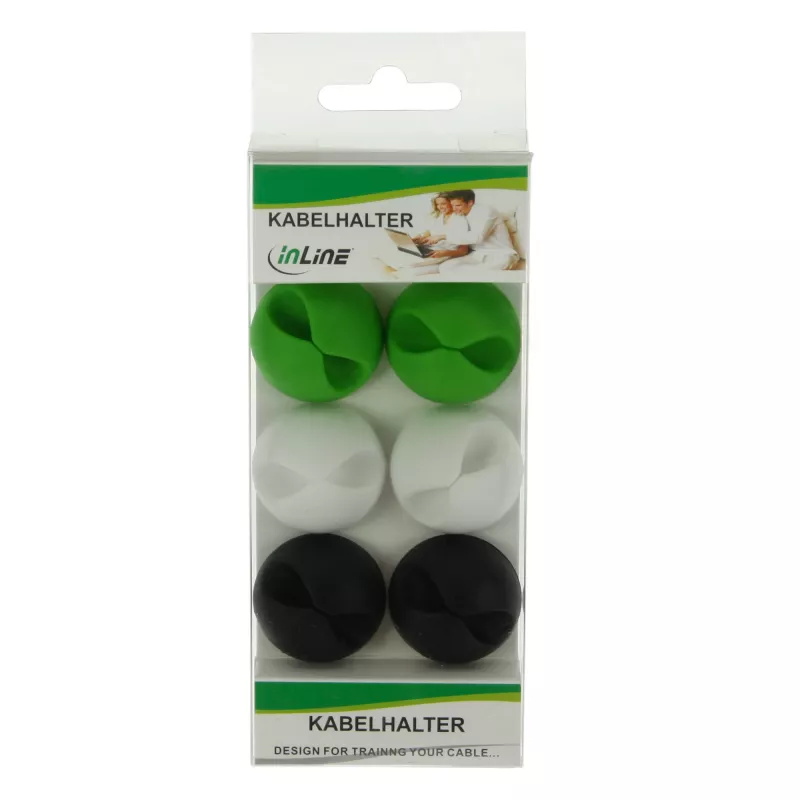 Kabel-Gummiklammer InLine 6 Stück — weiß, grün, schwarz — Kabelorganizer-Clips