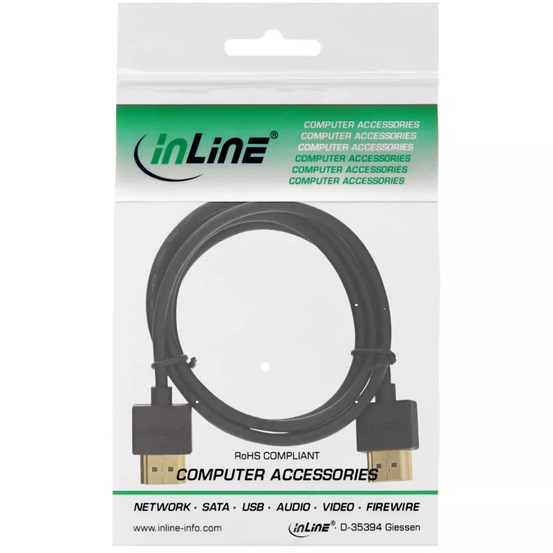 InLine High Speed HDMI Kabel mit Ethernet, AM/AM, super flach, schwarz/gold, 1m