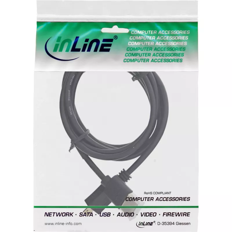 InLine High Speed HDMI-Kabel mit Ethernet, AM/DM, superflach, schwarz/gold, 0,5 m