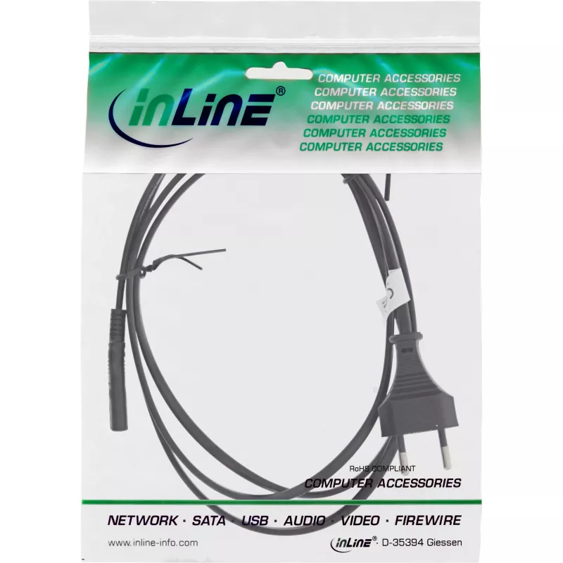 InLine Schweiz Netzkabel CEE7/16-Stecker auf Euro8 C7, schwarz, 1,8 m