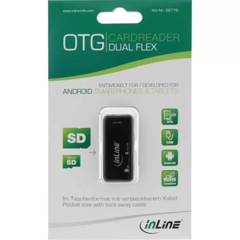 InLine OTG Kartenleser Dual Flex für SD, microSD mit USB-Port und 2 Kartenslots