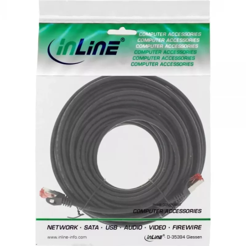 InLine Patchkabel S/FTP PiMF Cat.6 250MHz Kupfer halogenfrei schwarz 15m