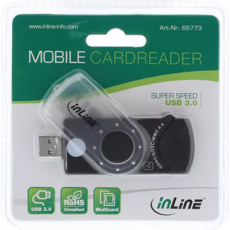 InLine USB 3.0 Mobiler Kartenleser mit 2 Steckplätzen für SD SDHC SDXC microSD