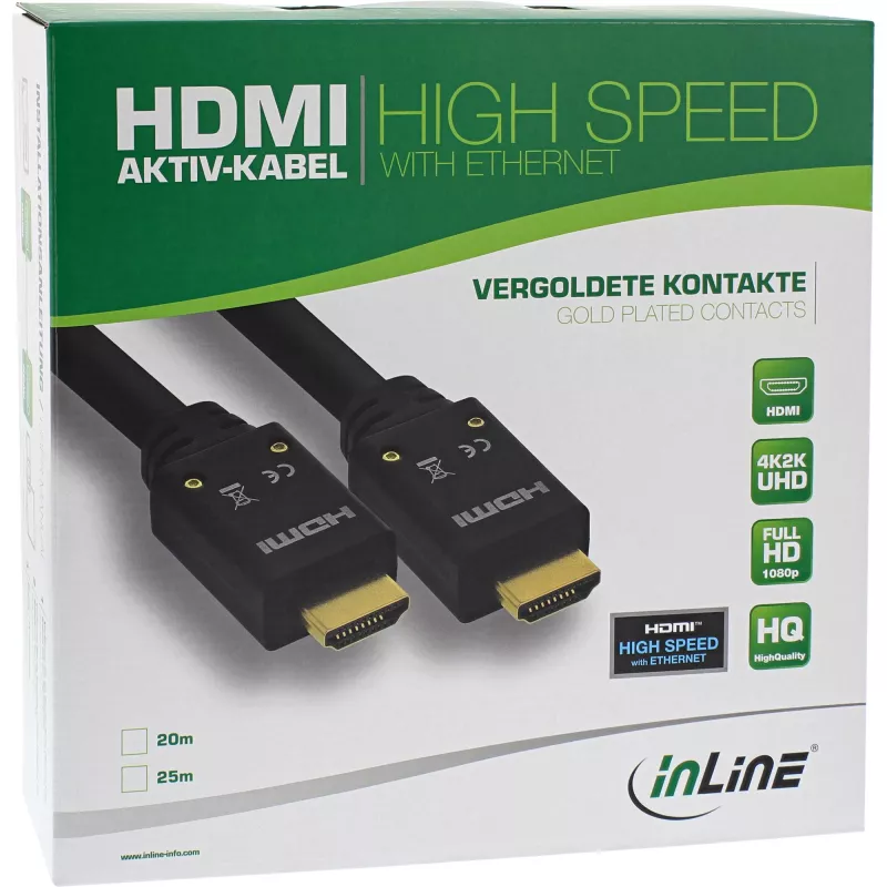 InLine HDMI Aktivkabel, HDMI-High Speed mit Ethernet, M/M, 20 m