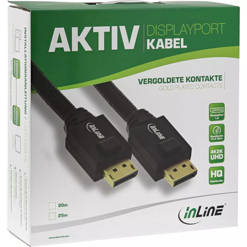 InLine DisplayPort Aktivkabel, schwarz, vergoldete Kontakte, 25 m