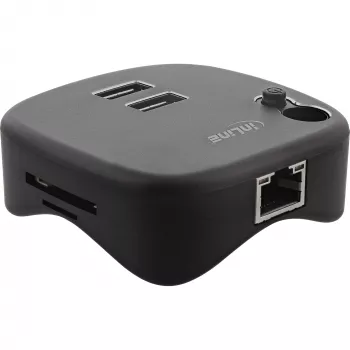 InLine USB 3.0 Multiadapter, 2xUSB-A, RJ45, SD/MicroSD-Kartenleser, schwarz