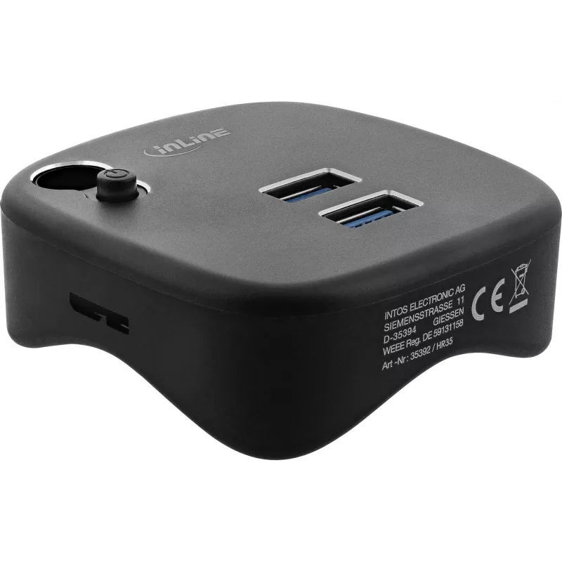 InLine USB 3.0 Multiadapter, 2xUSB-A, RJ45, SD/MicroSD-Kartenleser, schwarz