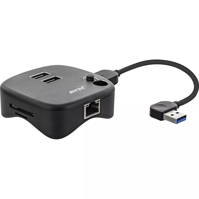 InLine USB 3.0 Multiadapter, 2xUSB-A, RJ45, SD/MicroSD-Kartenleser, schwarz