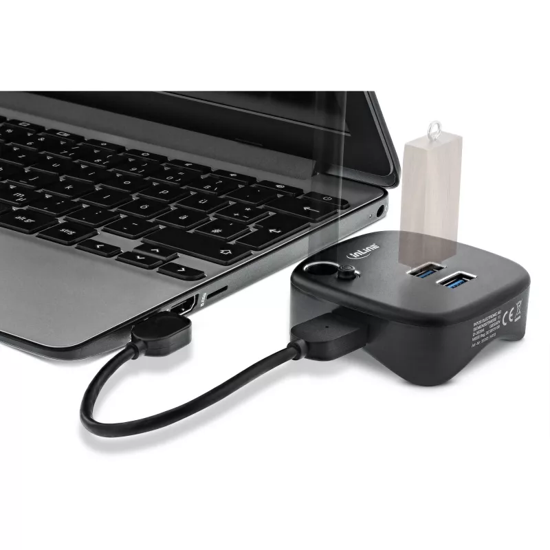 InLine USB 3.0 Multiadapter, 2xUSB-A, RJ45, SD/MicroSD-Kartenleser, schwarz