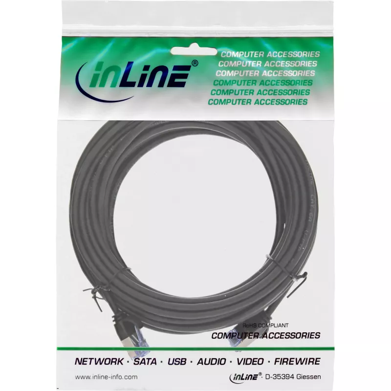 InLine schlank rundes Patchkabel U/FTP Cat.6A Schwarz 7,5m