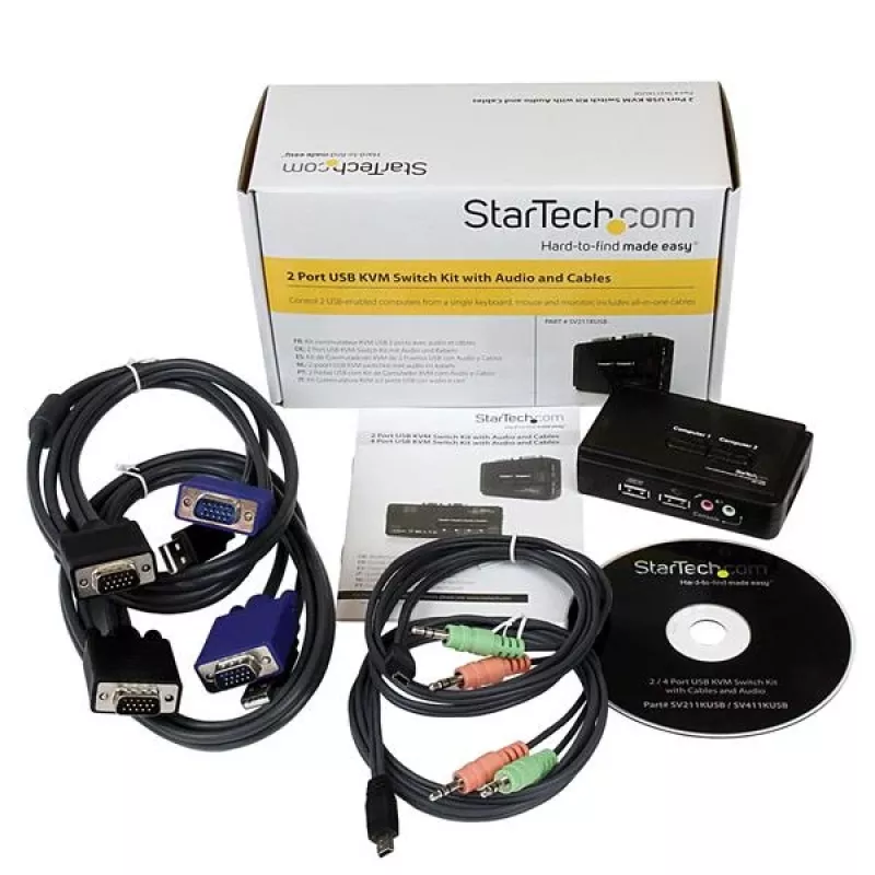 StarTech.com 2-Port Schwarz USB KVM Switch Kit mit Audio und Kabeln