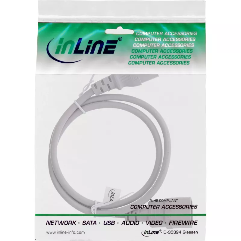 InLine Kaltgeräte-Verlängerung, C13 / C14, grau, 1,5 m