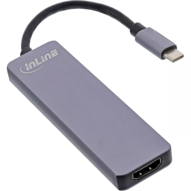 InLine Multi-Hub USB 3.2 Gen.1, 2x USB-A, HDMI 4K/30Hz, Kartenleser, Alu, grau