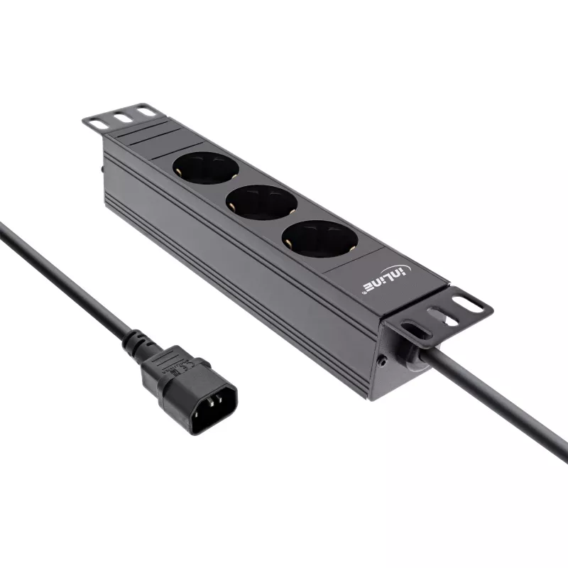 InLine 10-Zoll-Steckdosenleiste 3-fach Schutzkontakt C14-Anschluss 3 AC-Steckdosen 10 A