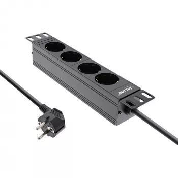 InLine 10-Zoll-PDU, 4-fach-Schutzkontakt, ohne Schalter, 2 m, schwarz