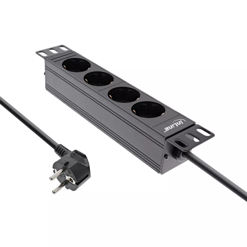 InLine 10-Zoll-PDU, 4-fach-Schutzkontakt, ohne Schalter, 2 m, schwarz
