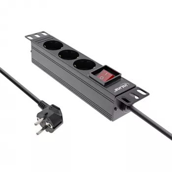 InLine 10 Zoll PDU, 3-fach Schutzkontakt, mit Schalter, 2m, schwarz
