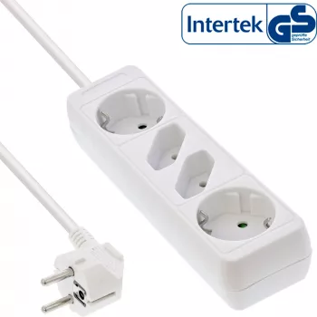 InLine Steckdosenleiste, 4-fach, 2x CEE7/3 + 2x Euro CEE 7/16, weiß, 3m