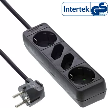 InLine Steckdosenleiste, 4-fach, 2x CEE7/3 + 2x Euro CEE 7/16, schwarz, 1,5m