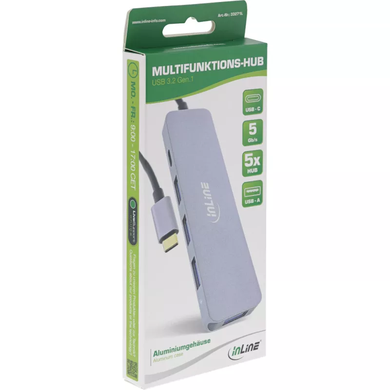 USB Hub InLine USB 3.2 USB-C Multi Hub 4x USB-A 5Gb/s + USB-C (Daten/PD 87W)