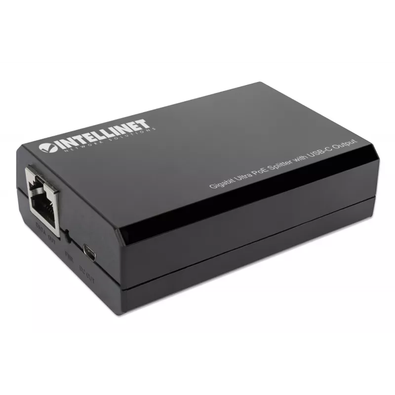 Intellinet PoE-Splitter mit USB-C-Ausgang, PoE++ / 4PPoE, Gigabit Ultra, IEEE 802.3bt, RJ45 Ein- und Ausgangsports, bis zu 45 W USB-C-Ausgang