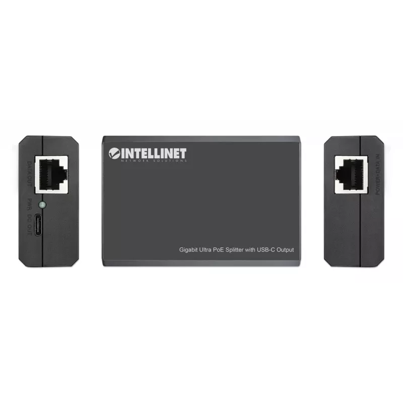 Intellinet PoE-Splitter mit USB-C-Ausgang, PoE++ / 4PPoE, Gigabit Ultra, IEEE 802.3bt, RJ45 Ein- und Ausgangsports, bis zu 45 W USB-C-Ausgang