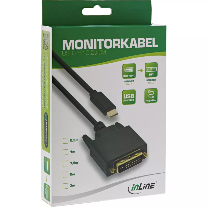 InLine USB-Display-Kabel, USB-C-Stecker / DVI-Stecker (DP Alt Mode), schwarz, 2 m