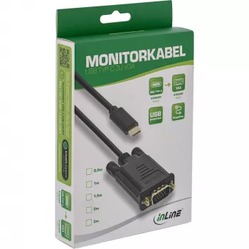 InLine USB-Displaykabel, USB-C Stecker / VGA Stecker (DP Alt Mode), schwarz, 2 m