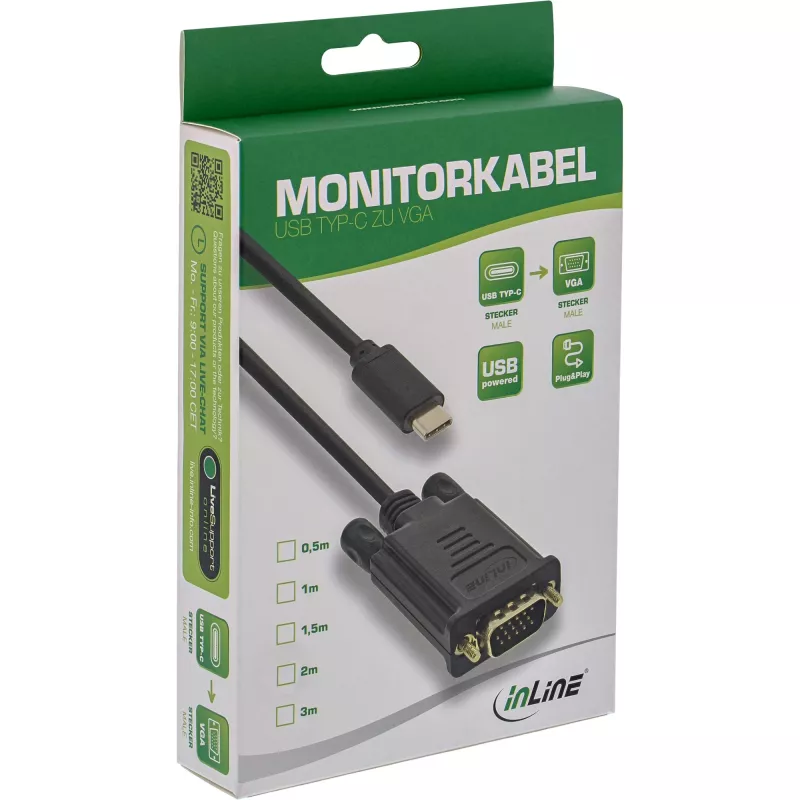 InLine USB-Displaykabel, USB-C Stecker / VGA Stecker (DP Alt Mode), schwarz, 2 m