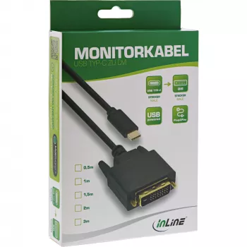 InLine USB-Display-Kabel, USB-C Stecker / DVI Stecker (DP Alt Mode), schwarz, 1 m