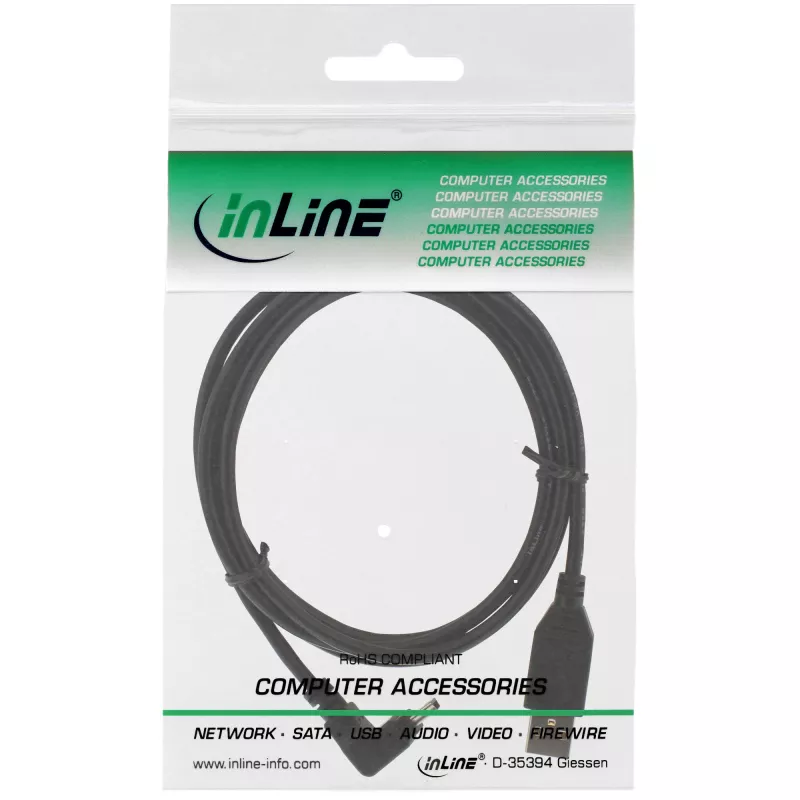 InLine USB Typ A Stecker / Mini 5‑Pin Stecker aufwärts abgewinkelt 90°, schwarz, 2 m