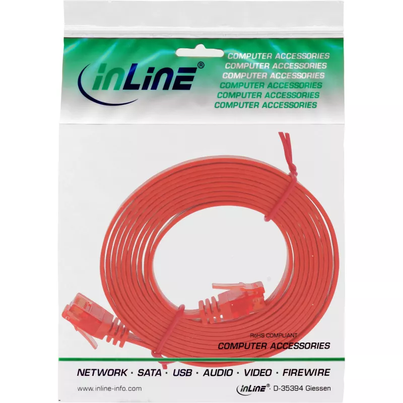 InLine Flaches Ultraslim Patchkabel U/UTP Cat.6 Gigabit-fähig rot 1,5 m