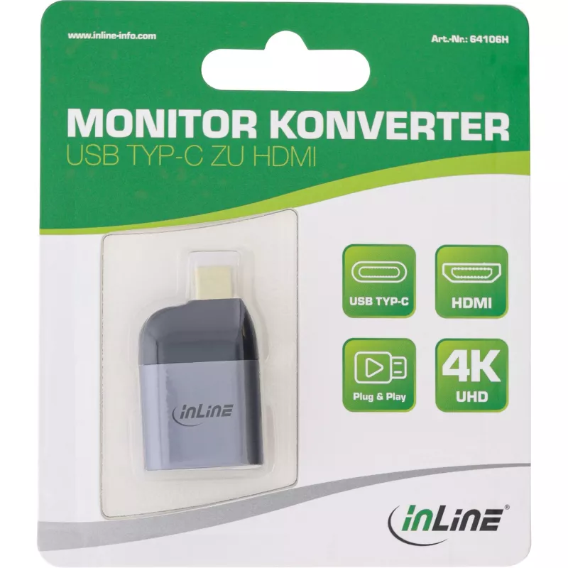 InLine USB Display Converter, USB-C Stecker auf HDMI Buchse, 4K60Hz