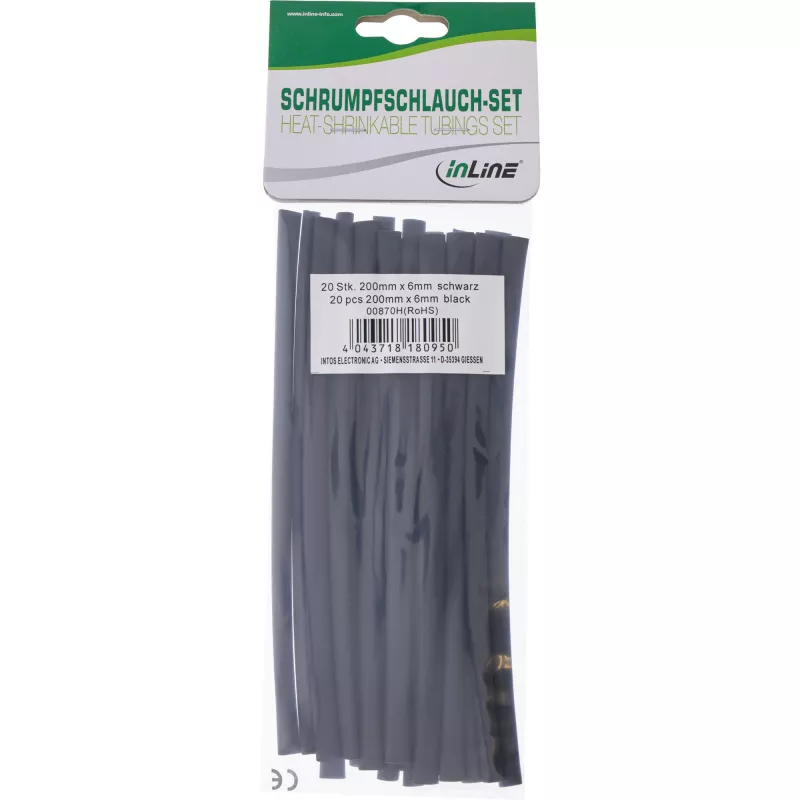 Schrumpfschlauch InLine 200 mm Länge, 6 mm auf 3 mm Durchmesser, 20 Stück, schwarz