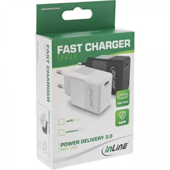 InLine USB PD Ladegerät Einzel-USB-C, Power Delivery, 20W, weiß