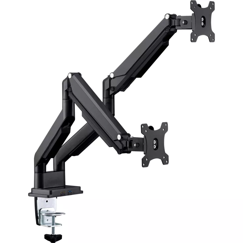InLine Schreibtischhalterung mit Hubmechanismus und USB/Audio, 2 Monitore bis 81 cm (32 Zoll), schwarz
