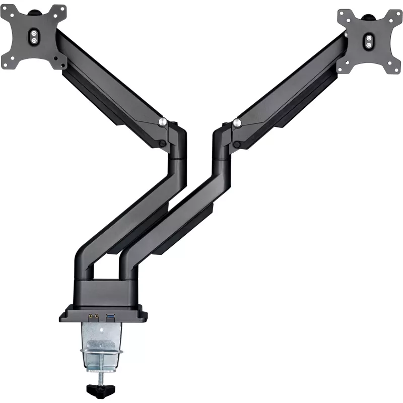 InLine Schreibtischhalterung mit Hubmechanismus und USB/Audio, 2 Monitore bis 81 cm (32 Zoll), schwarz