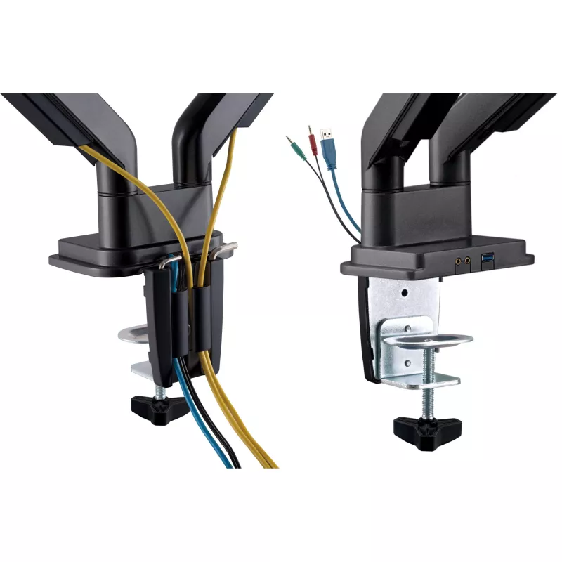 InLine Schreibtischhalterung mit Hubmechanismus und USB/Audio, 2 Monitore bis 81 cm (32 Zoll), schwarz